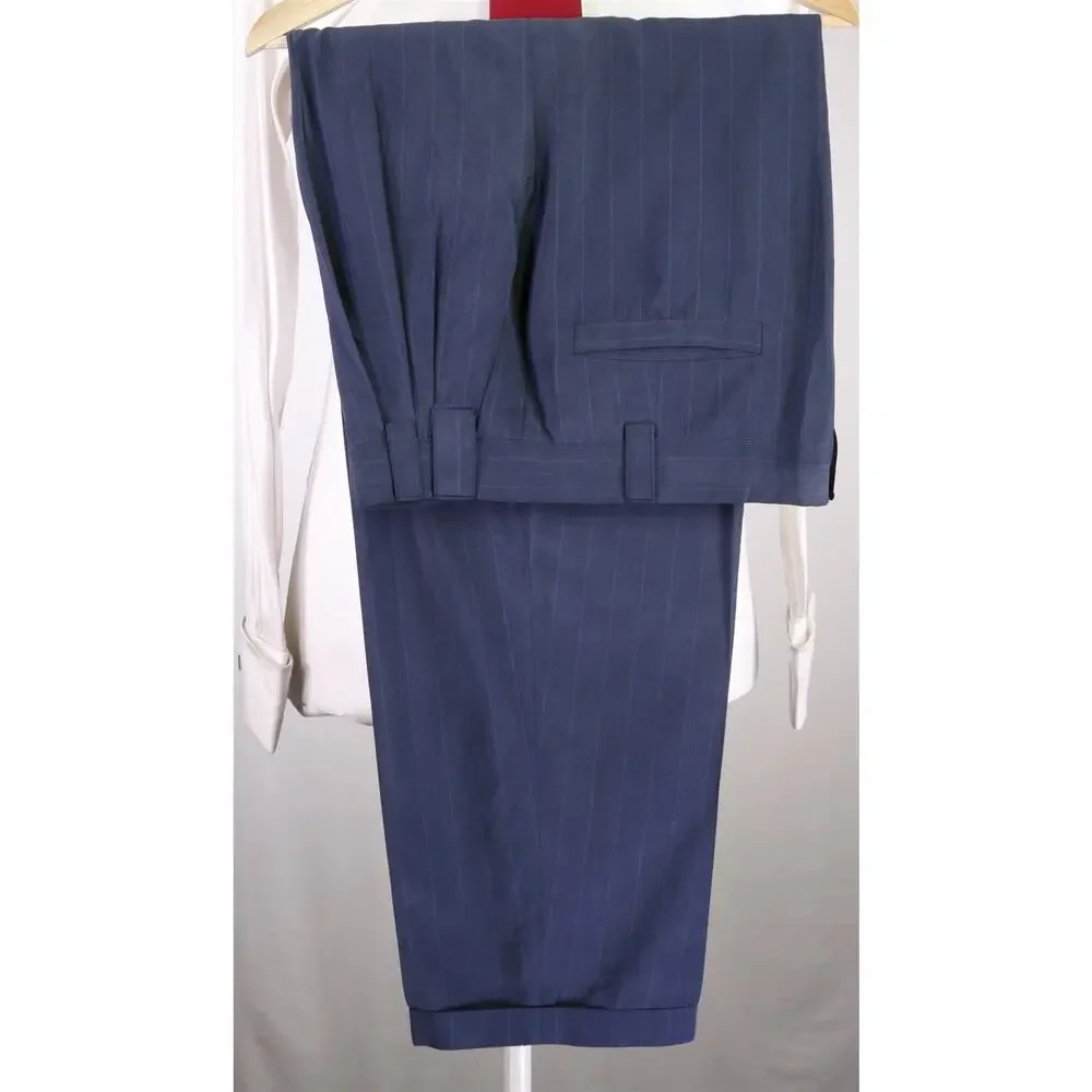 Gianni Versace Mens Vintage 90's Navy Blue Striped 100% Silk Suit 40R
